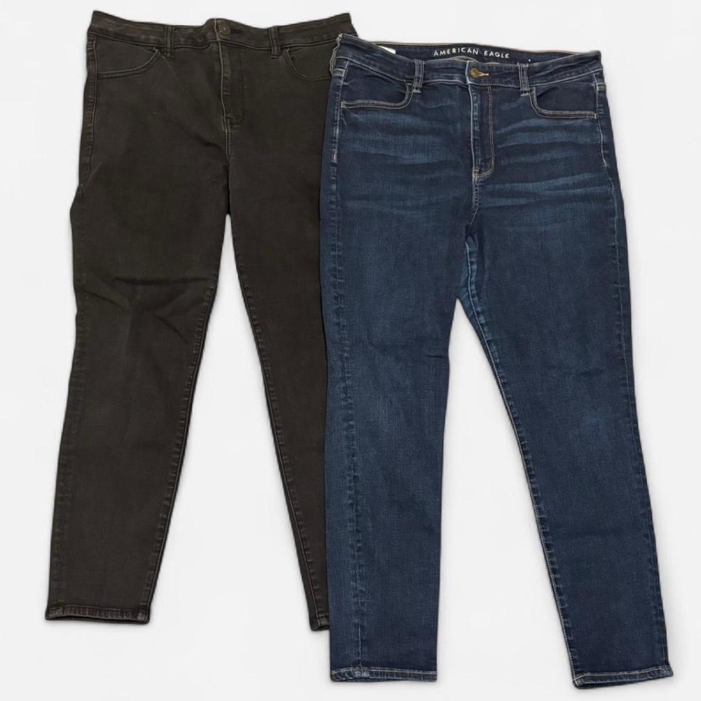 American Eagle Outfitters Women's Dark Blue and Black Skinny Jeans